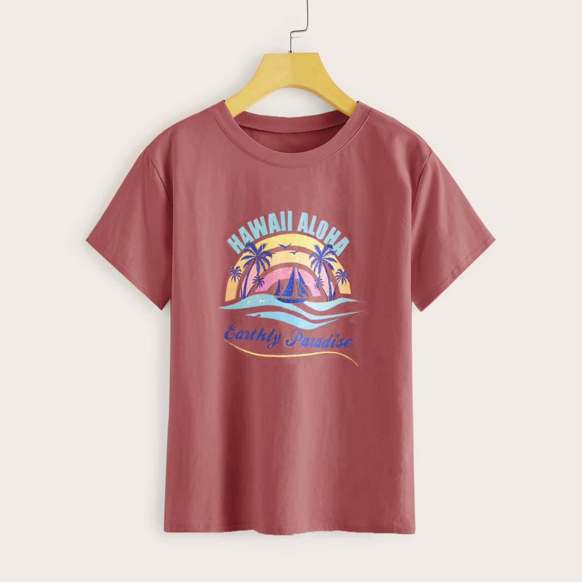 

Tropical Print Boxy Tee, Red
