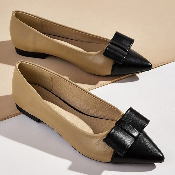 

Bow Decor Cap Toe Flats, Khaki