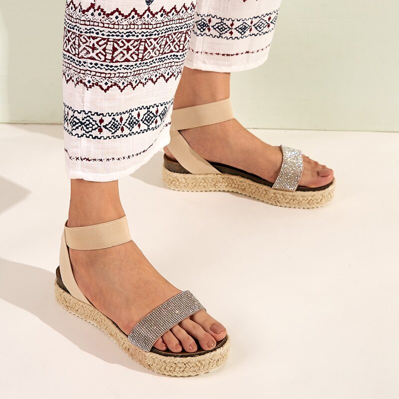

Rhinestone Decor Ankle Strap Espadrille Wedges, Multicolor