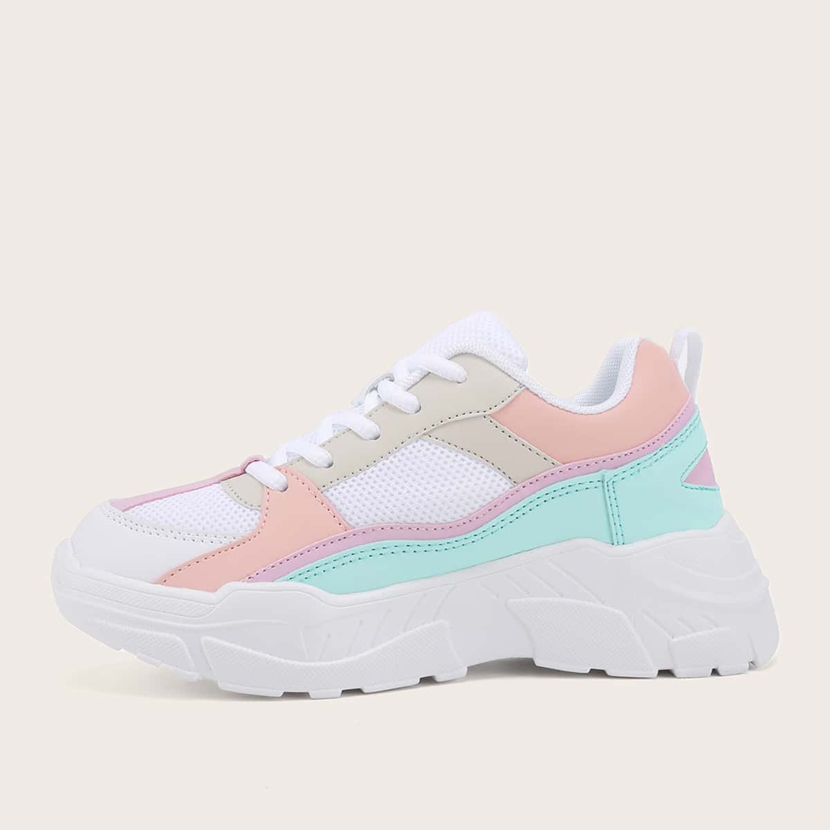 

Lace-up Front Colorblock Chunky Sneakers, Multicolor
