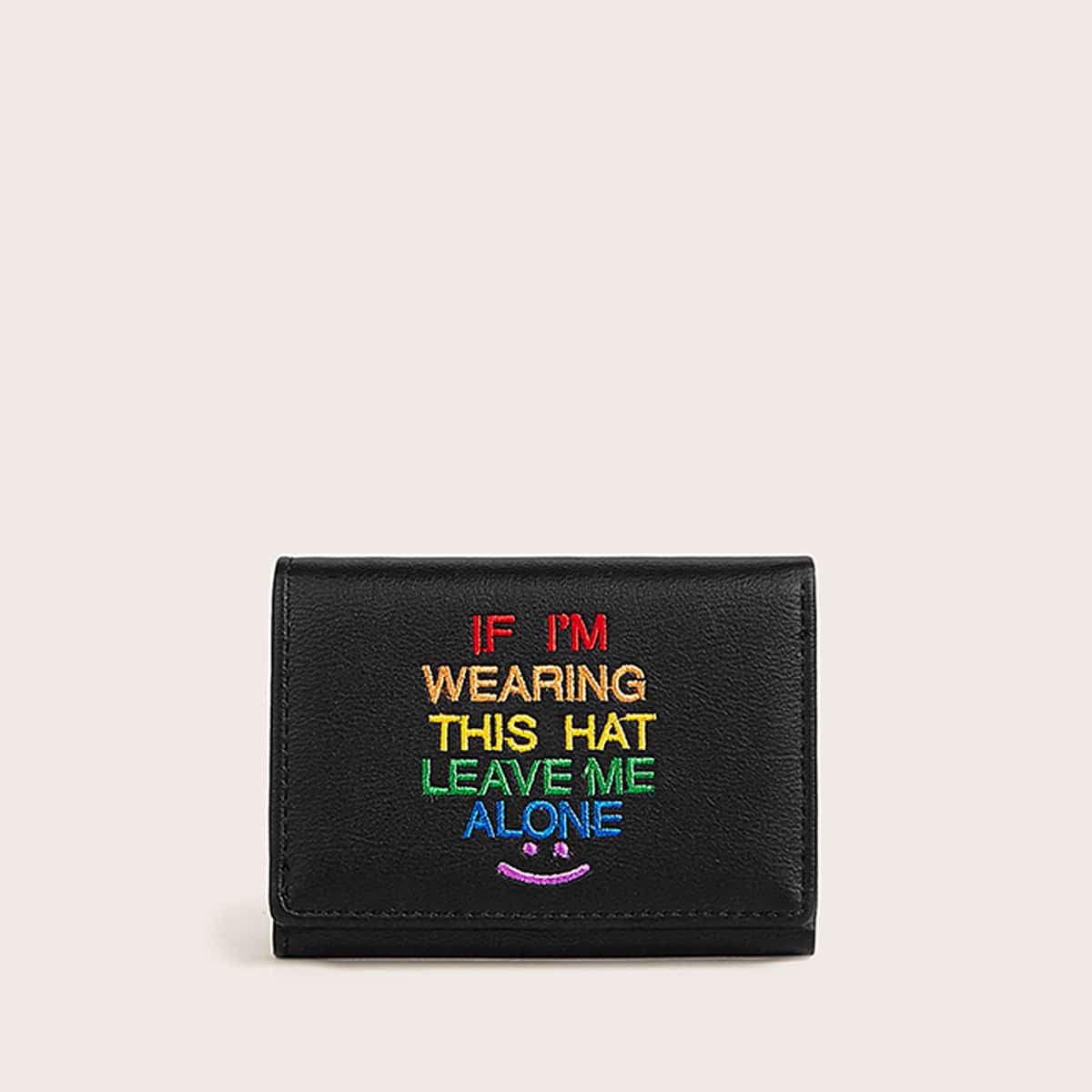 

Slogan Graphic Trifold Purse, Black