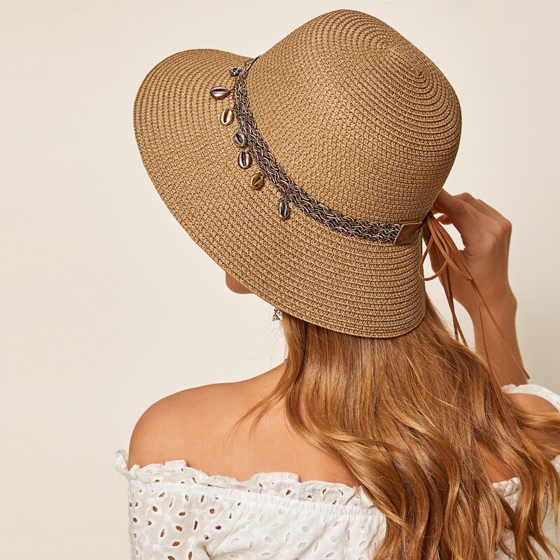 

Shell Charm Straw Hat, Khaki