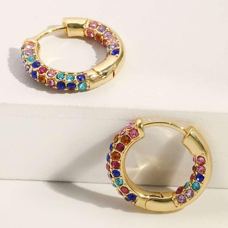 

1pair Rhinestone Decor Hoop Earrings, Multicolor