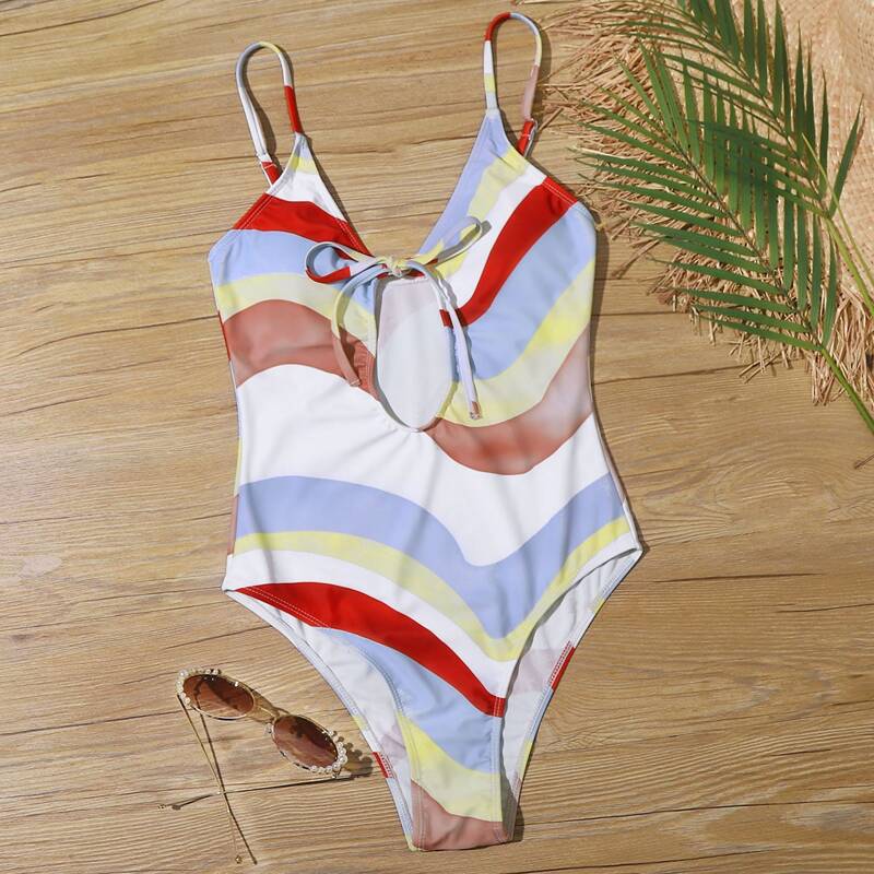 

Striped Cut-out One Piece Swimsuit, Multicolor