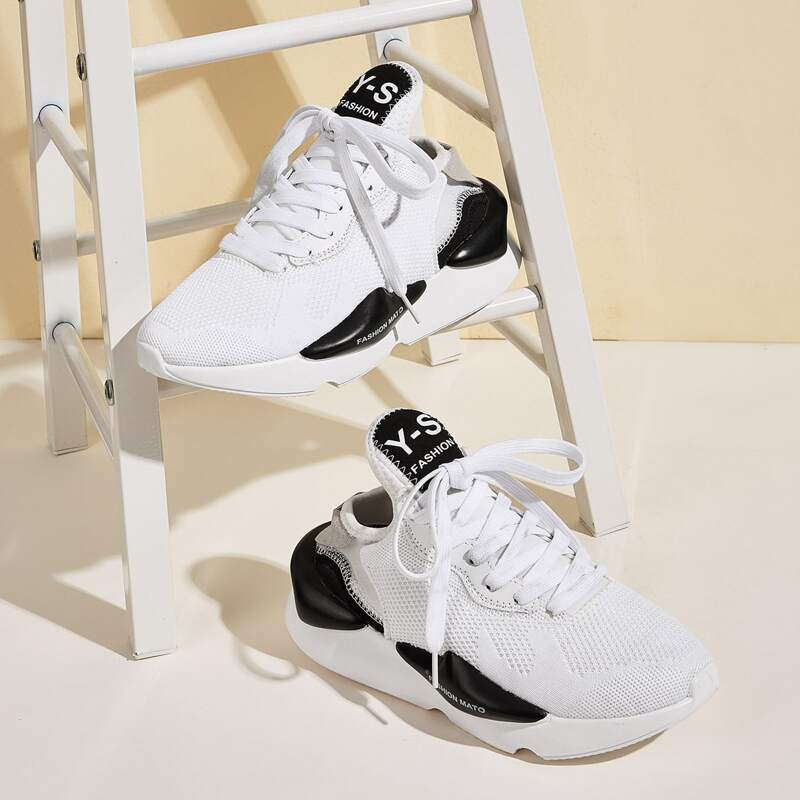 

Lace-up Front Mesh Panel Sneakers, White
