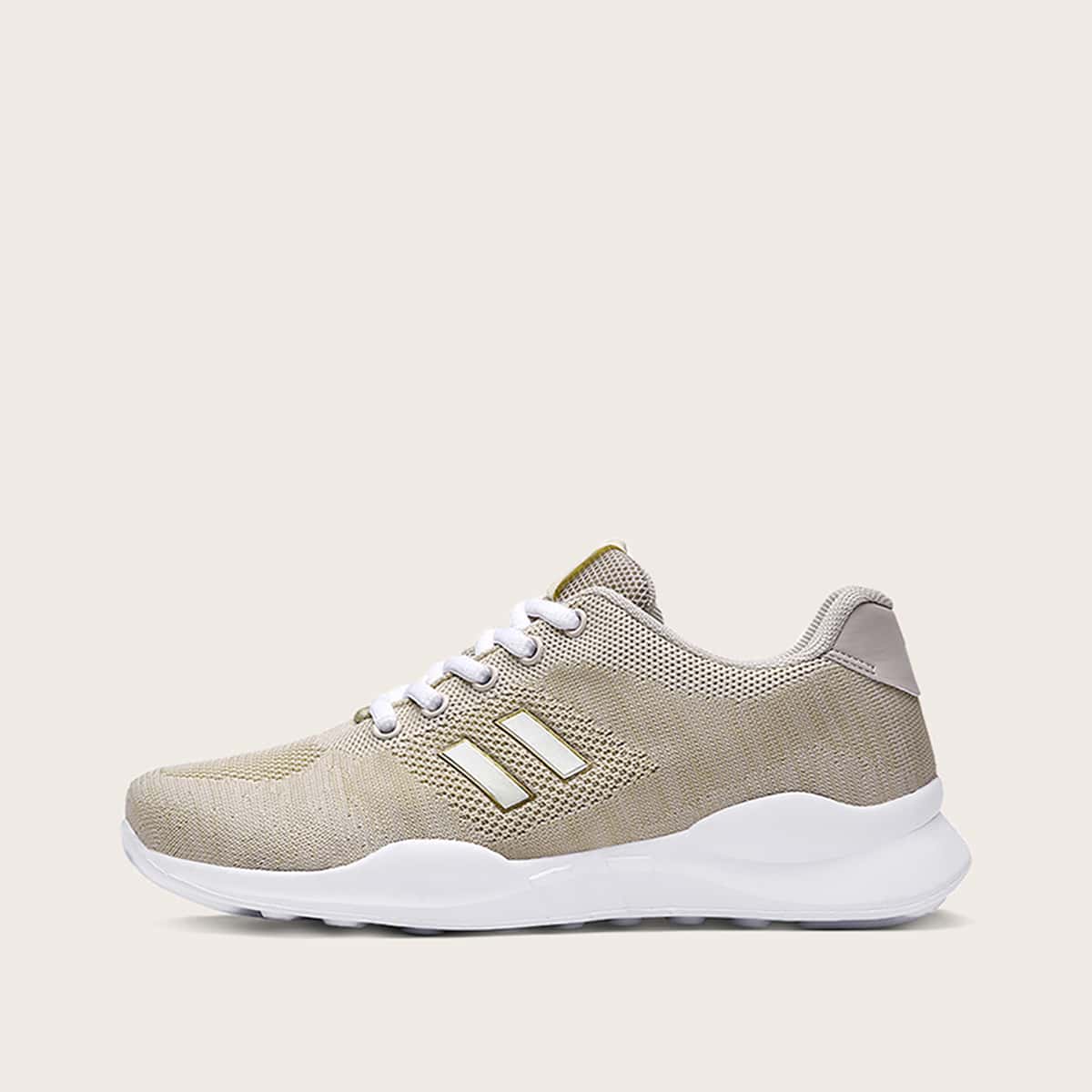 

Lace-up Front Striped Graphic Sneakers, Beige