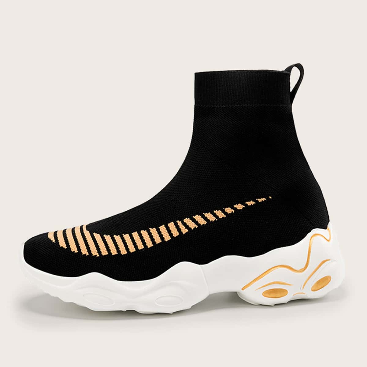 

Striped Wide Fit Slip On Sneakers, Black