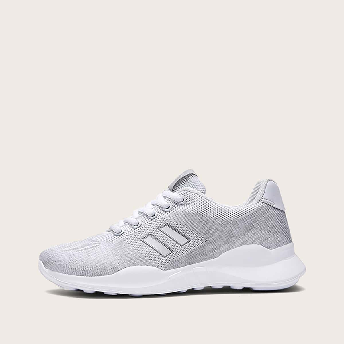 

Lace-up Front Striped Graphic Sneakers, Grey