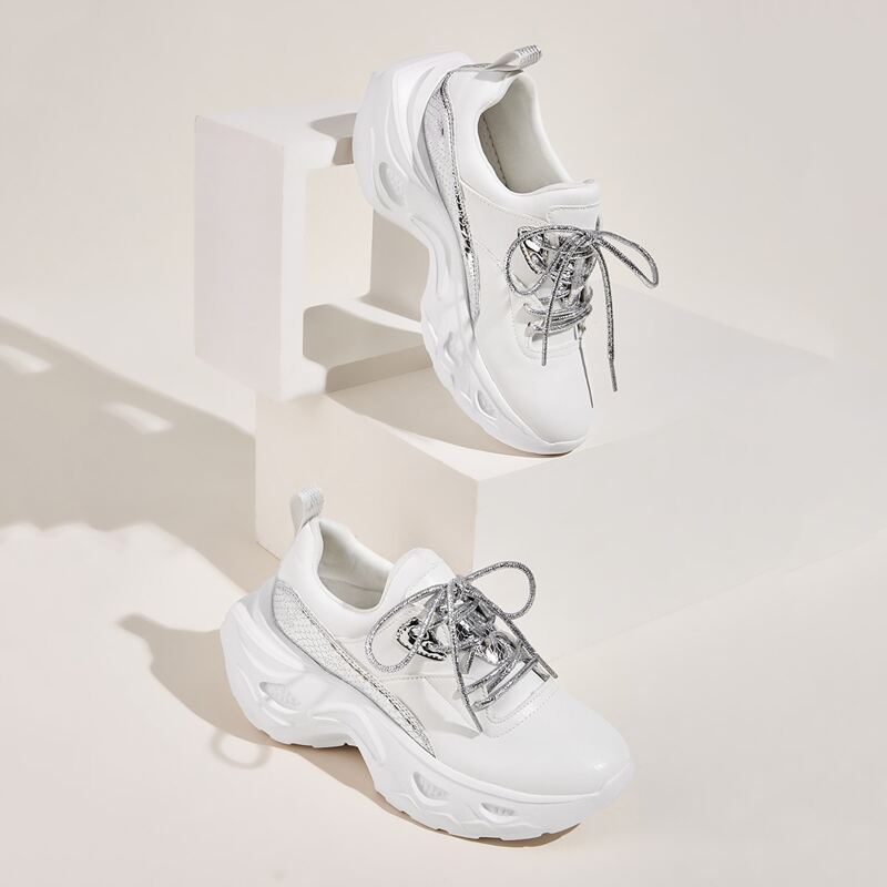 

Lace-up Front Chunky Sneakers, White