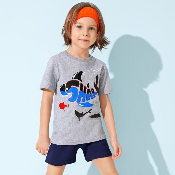 

Toddler Boys Cartoon And Letter Graphic Tee, Grey