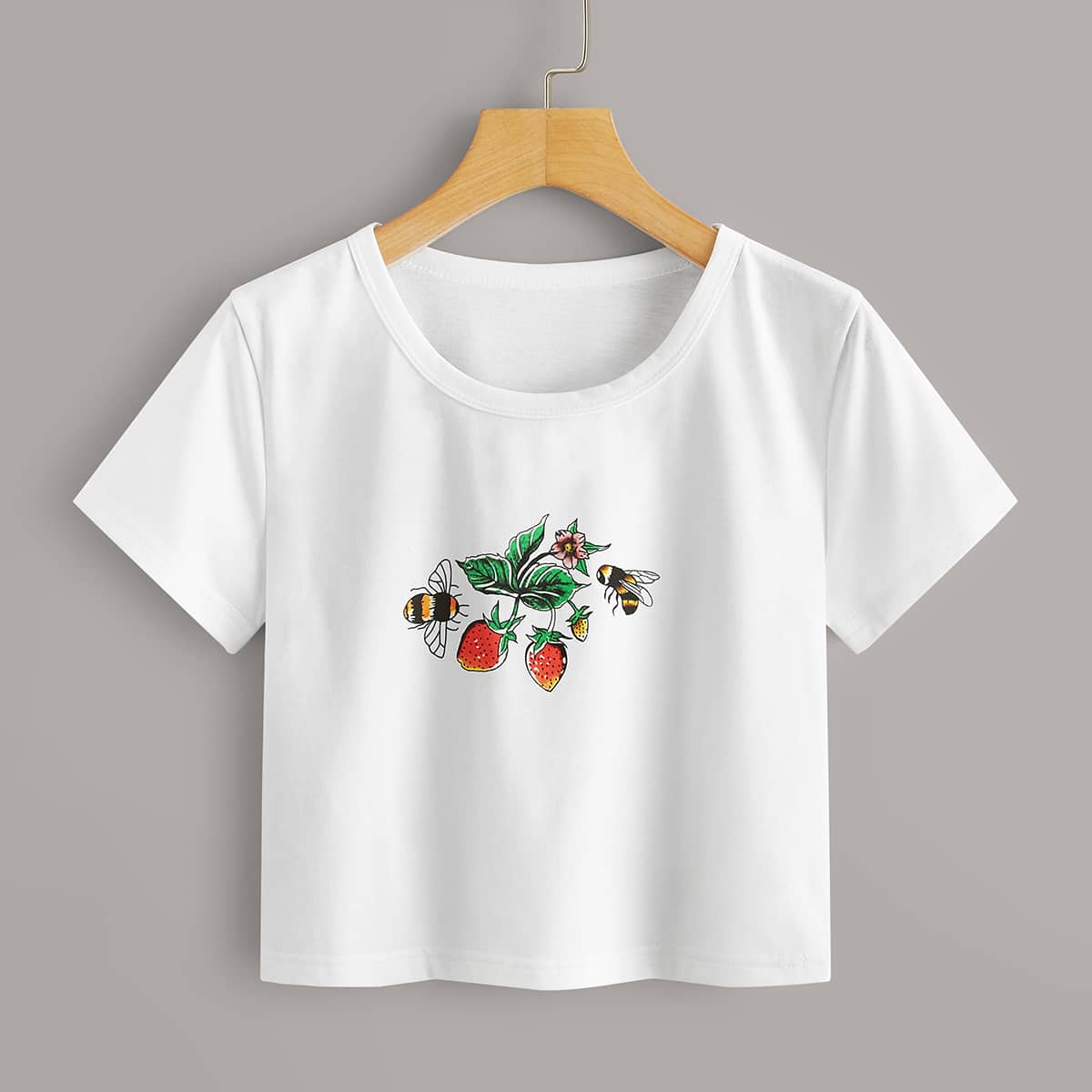 

Bee Graphic Crop Tee, White