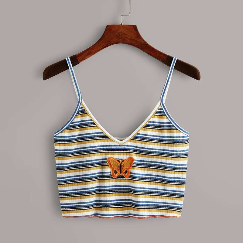 

Striped Butterfly Embroidery Crop Cami, Multicolor