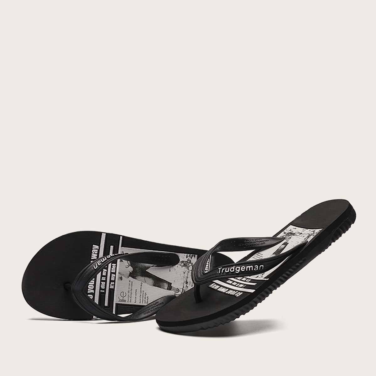 

Guys Letter Graphic Flip Flops, Black