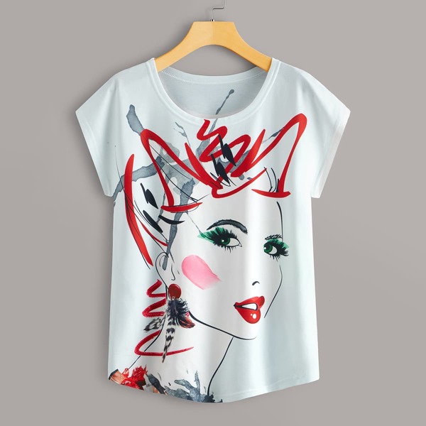 

Figure Graphic Round Neck Tee, Blue pastel