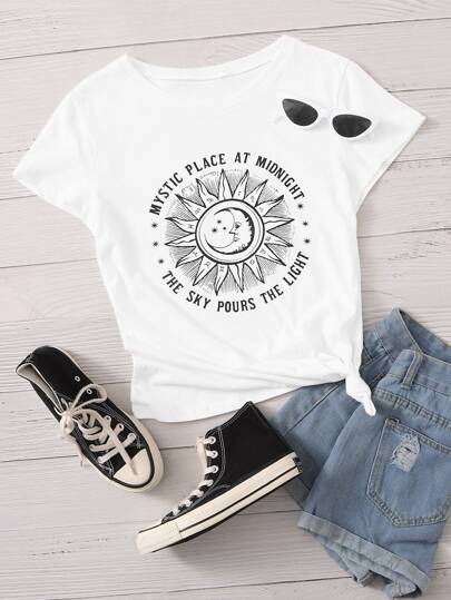 Slogan & Graphic Pattern Tee