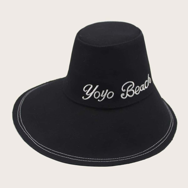

Letter Embroidered Stitch Detail Bucket Hat, Black