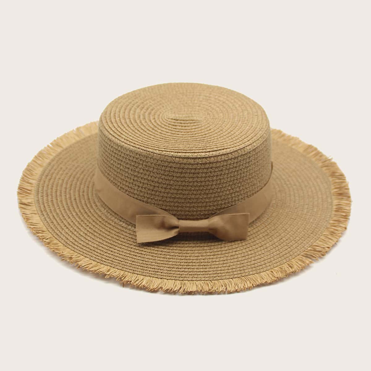 

Bow Decor Straw Hat, Khaki