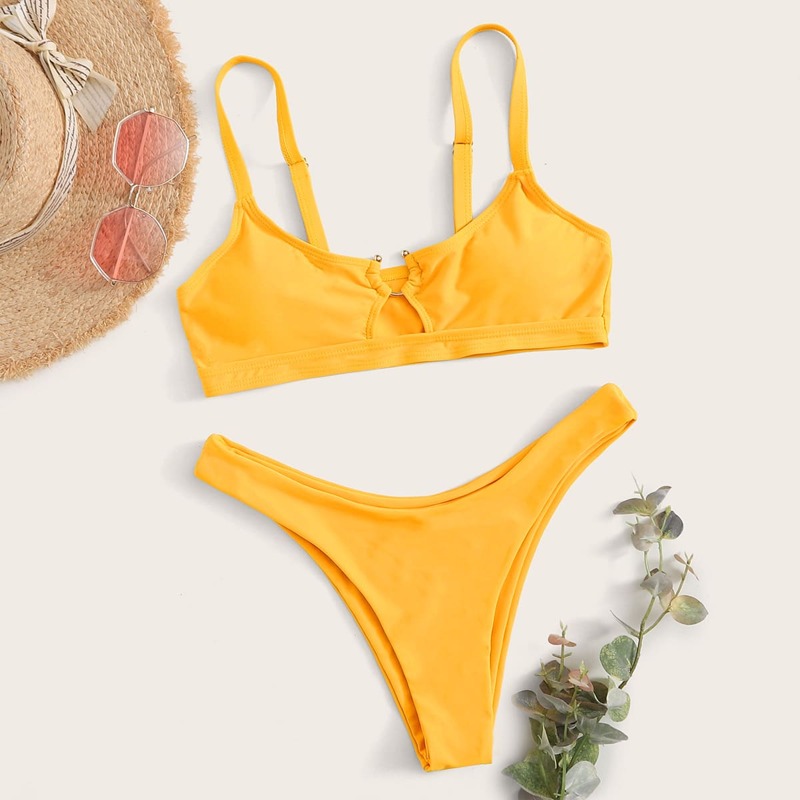 

Cut Out Front High Cut Bikini Swimsuit, Yellow