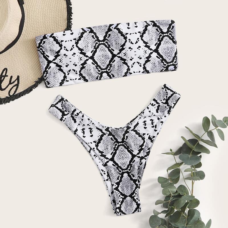 

Snakeskin Bandeau High Cut Bikini Swimsuit, Multicolor