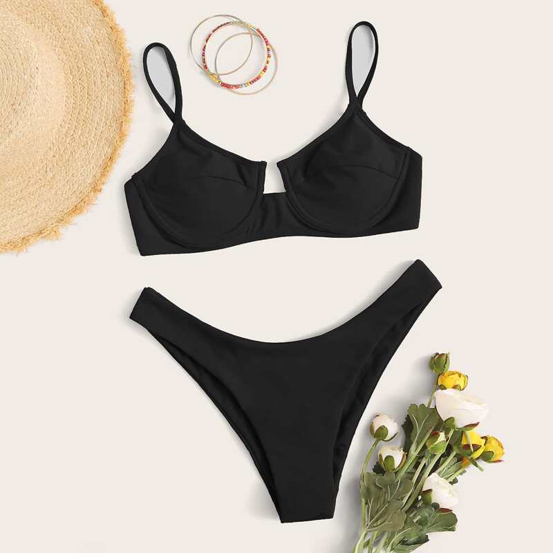 

Underwire Cheeky Bikini Swimsuit, Black
