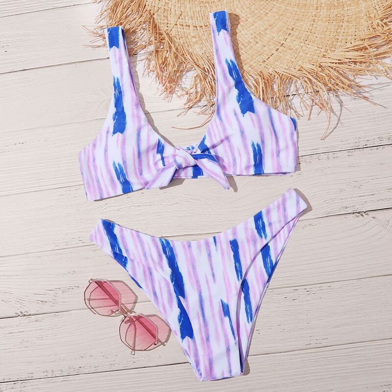 

Tie Dye Knot Front Bikini Swimsuit, Multicolor