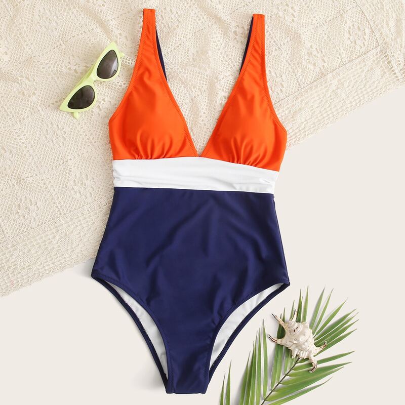 

Color Block One Piece Swimsuit, Multicolor