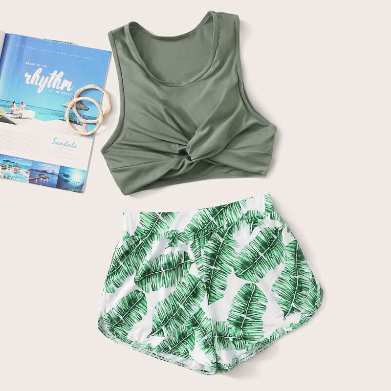 

Tropical Twist Shorts Bikini Swimsuit, Green