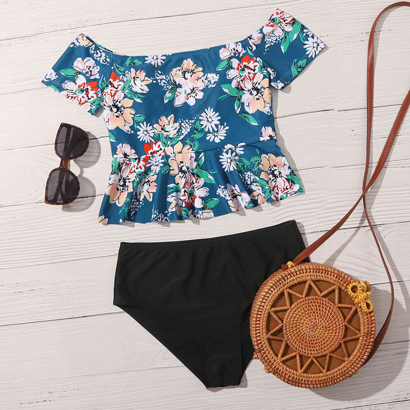 

Floral Ruffle Hem Bikini Swimsuit, Multicolor
