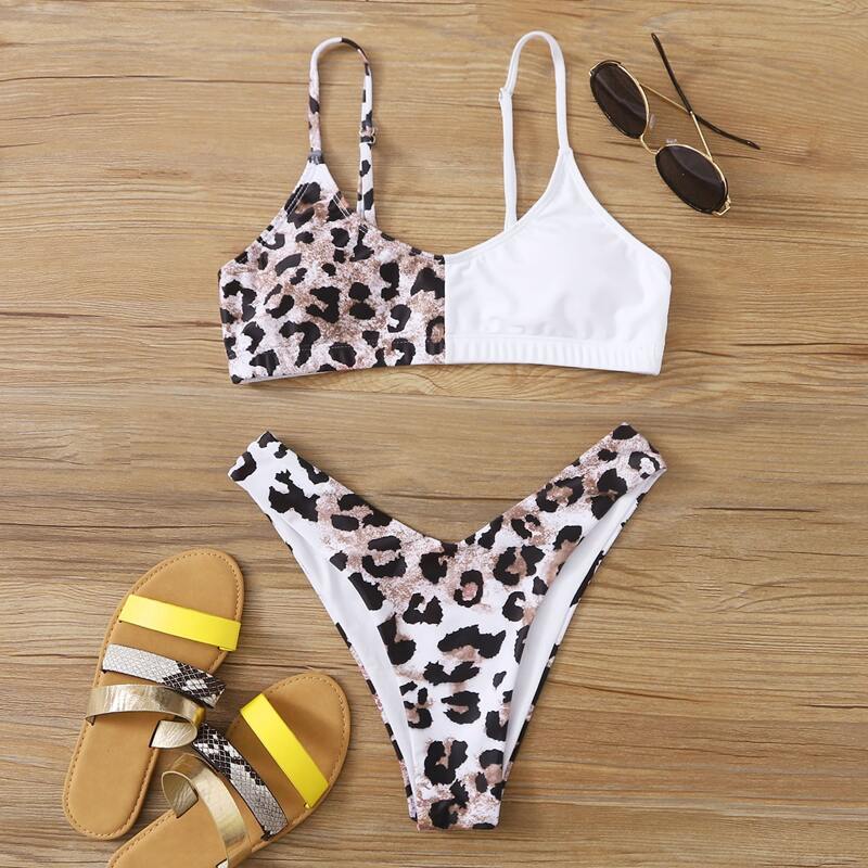

Contrast Leopard High Cut Bikini Swimsuit, Multicolor