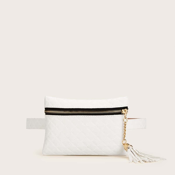 

Кисточка Charm Zip Front Стеганый Fanny Pack, Белые