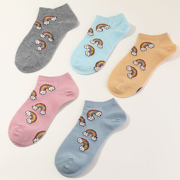 

5pairs Girls Rainbow Pattern Socks, Multicolor