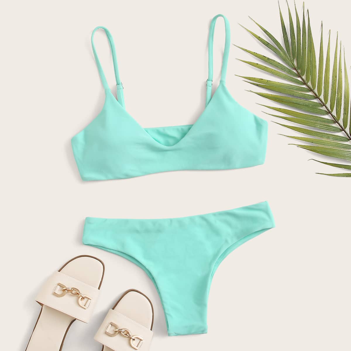 

Adjustable Strap Bikini Swimsuit, Green