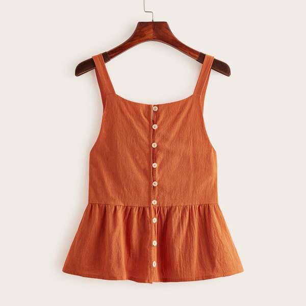 

Ruffle Hem Button Front Cami Top, Orange