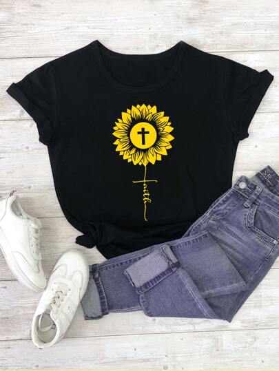 Floral & Letter Graphic Tee