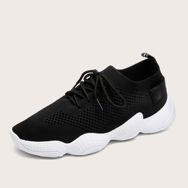 

Lace-up Front Knit Sneakers, Black