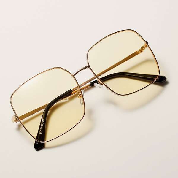 

Square Metal Frame Sunglasses With Case, Yellow