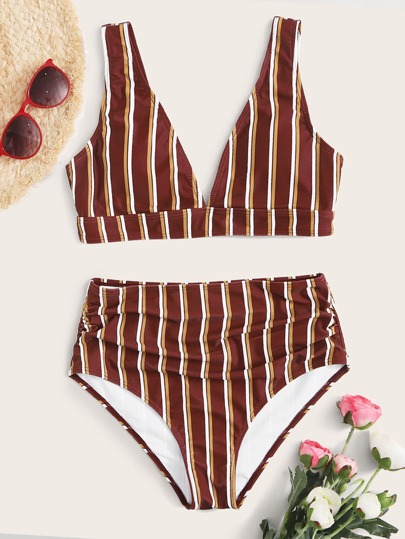 Random Striped High Waisted Bikini Swimsuit