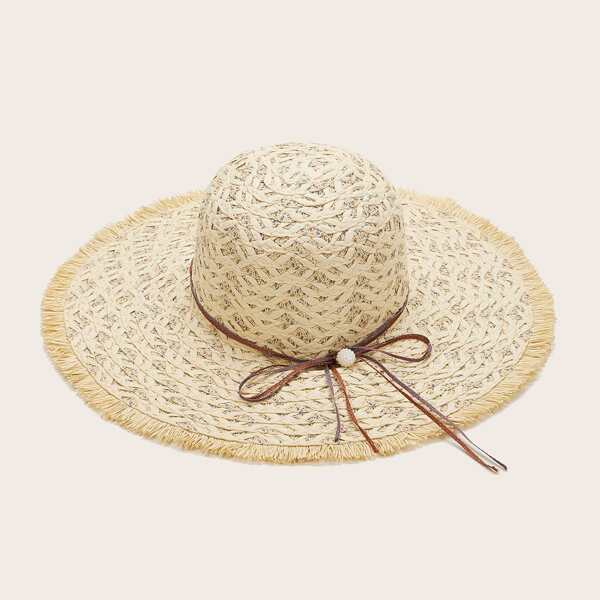 

Bow Decor Straw Hat, Beige