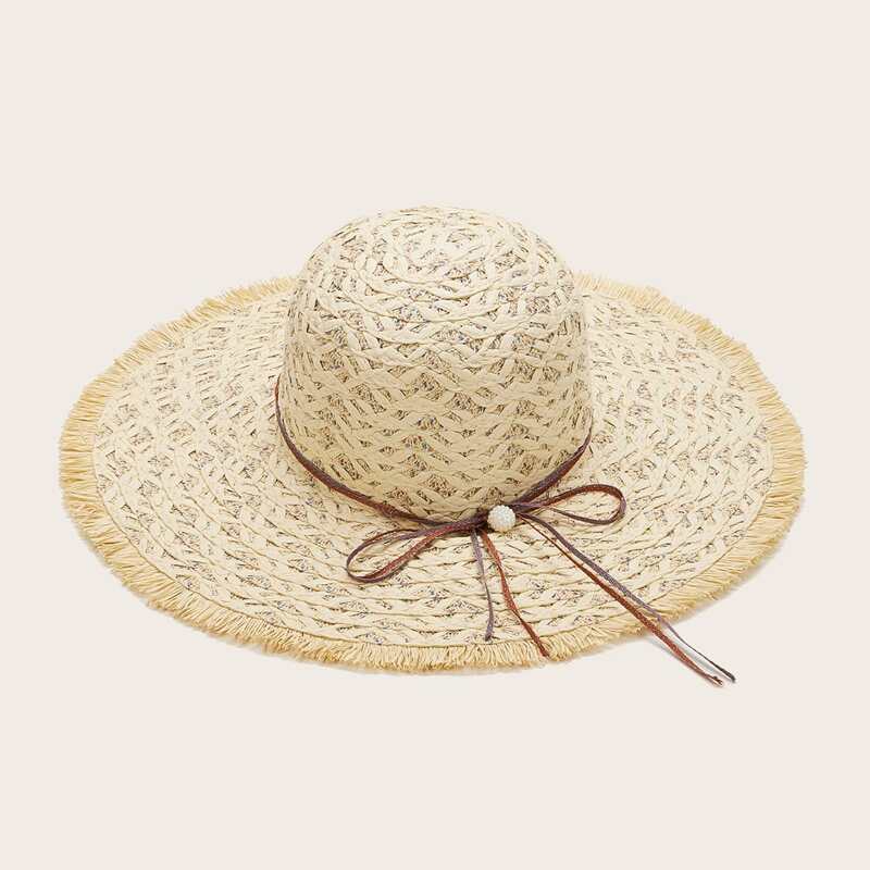 

Bow Decor Straw Hat, Beige