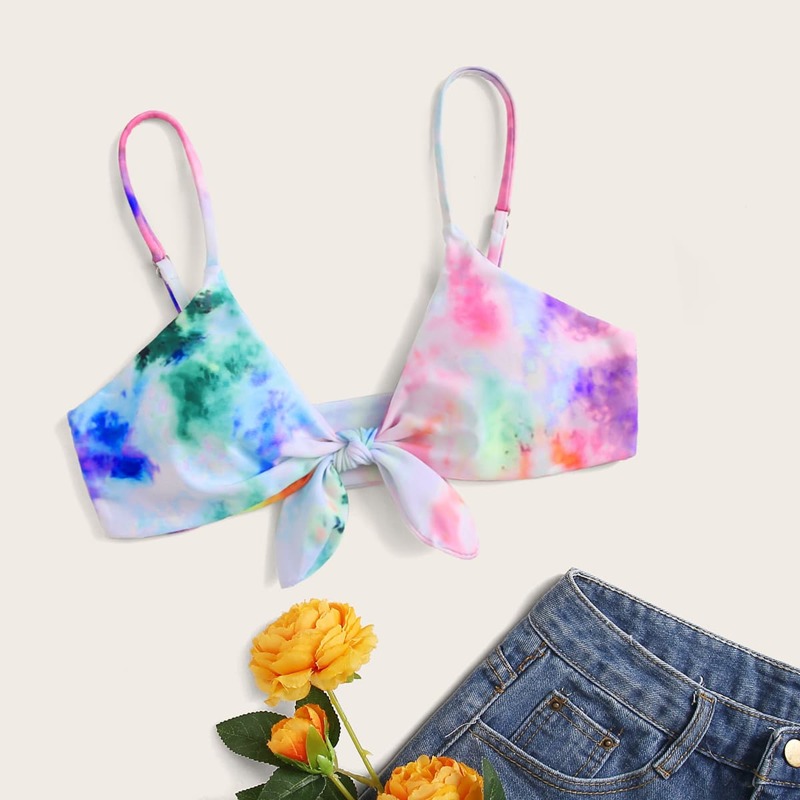 

Tie Dye Knot Front Bikini Top, Multicolor