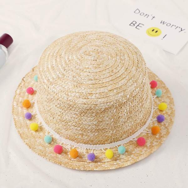 

Соломенная шляпа с помпоном для девочек, Хаки