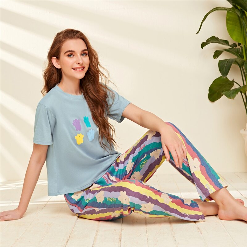 

Cartoon Graphic Tee & Pants PJ Set, Multicolor