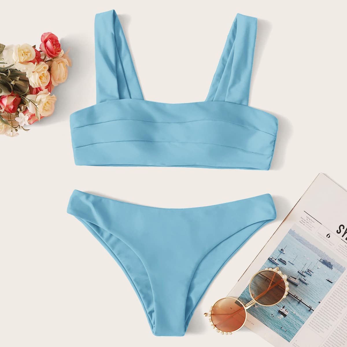 

Square Neck Cheeky Bikini Swimsuit, Blue