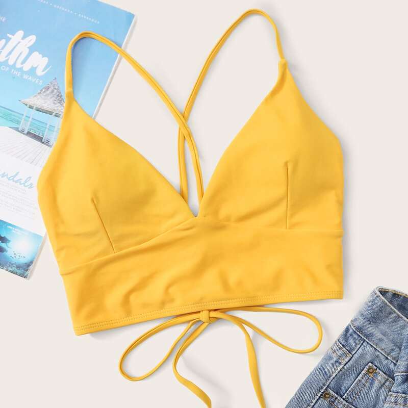

Criss Cross Tie Back Bikini Top, Yellow