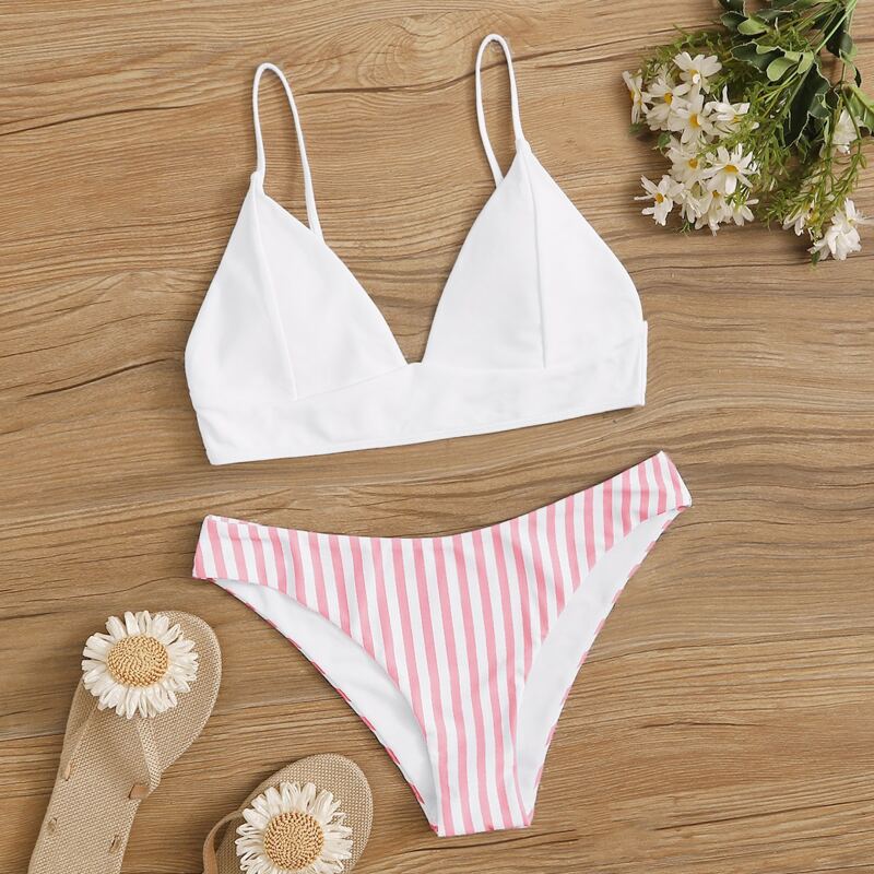 

Striped Seam Detail Bikini Swimsuit, Multicolor