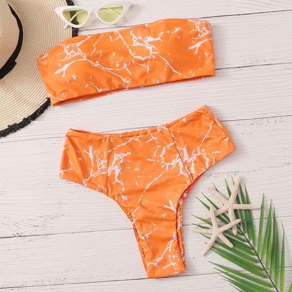 

Tie Dye Bandeau High Waisted Bikini Swimsuit, Orange