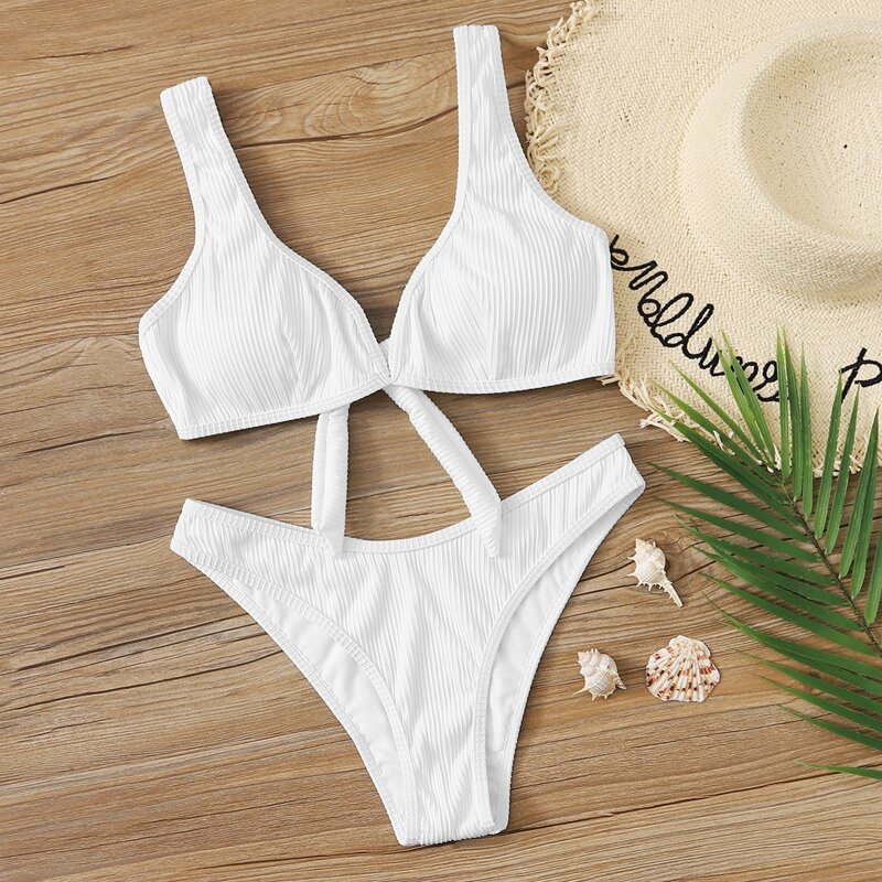 

V Wired High Leg Bikini Swimsuit, White