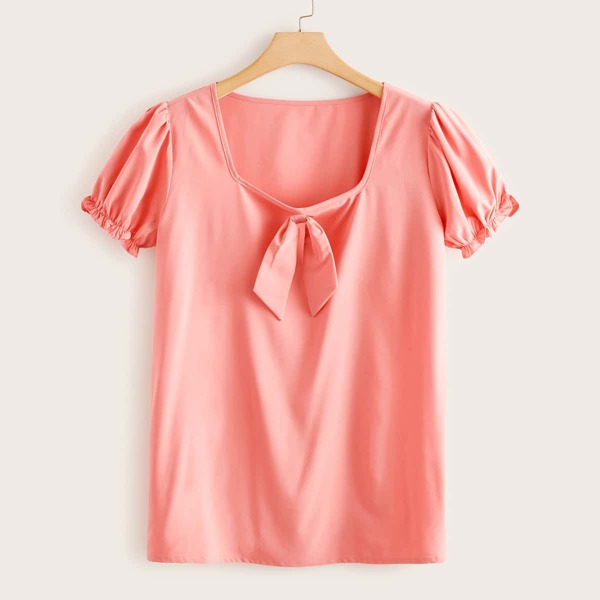

Plus Knot Front Solid Tee, Pink