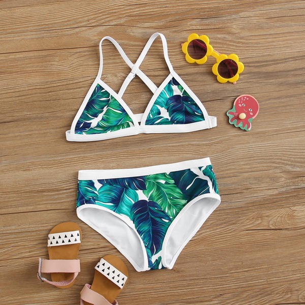

Girls Tropical Triangle Bikini Swimsuit, Green