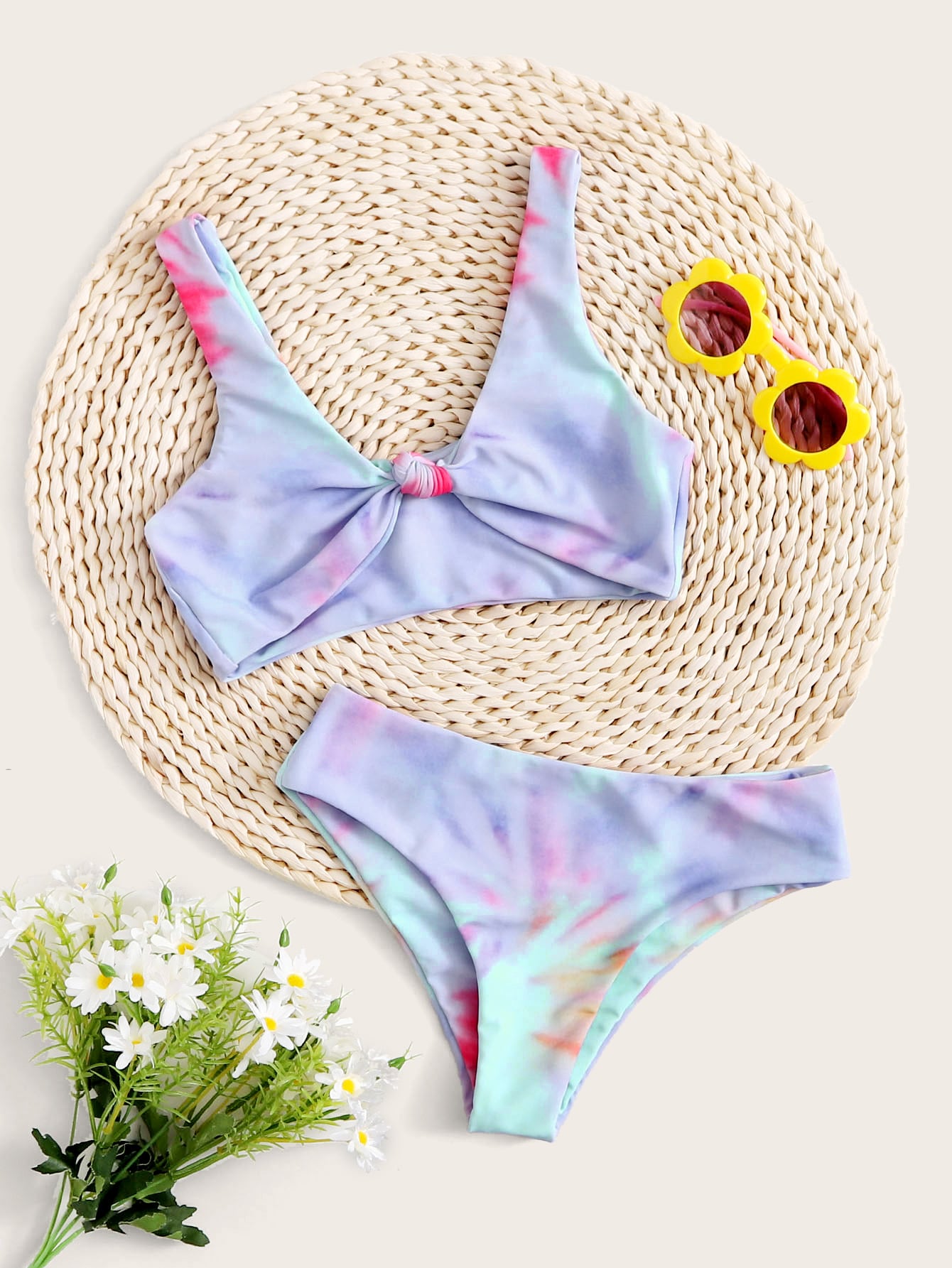 blue tie dye bikini shein